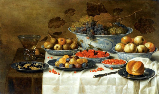 Floris Gerritsz van Schooten (1585-1656) Nature morte aux fruits dans des plats de Delft sur un entablement Collection privée