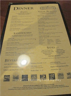 Hudson's Dinner Menu Back