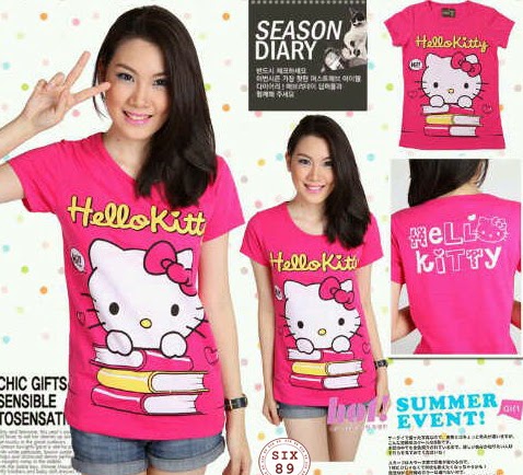 Gambar Stelan Baju Hello Kitty Kaos Celana Pendek Pink 