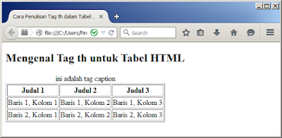 contoh penggunaan tag caption dalam tabel HTML