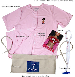 breast cancer, Heal in Comfort shirt, double mastectomy, surgery, drains