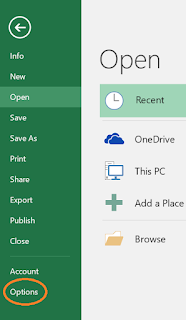 Klik Options, muncul jendela munculan Excel Options