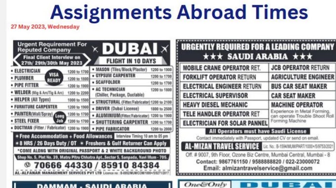 Assignment abroad times today 2024 newspaper free download