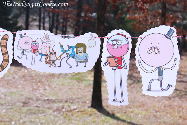 Regular Show Birthday Party DIY Flag Bunting Banner Garland Idea-Mordecai, Rigby, Pops, High Five Ghost, Skips, Muscle Man, Benson