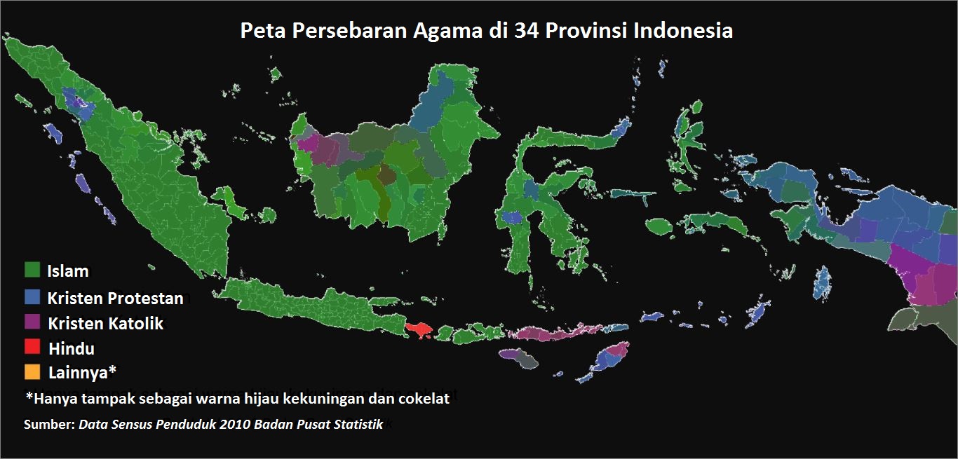 Peta Persebaran Agama di 34 Propinsi Indonesia || nurainins