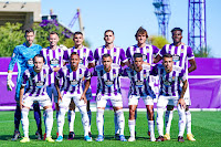 REAL VALLADOLID PROMESAS. Temporada 2021-22. Samu Casado, Mikel Carro, Fran Rivera, KIke Ríos, Slavy, Saturday. Apa, Paulo Vitor, Moha, Dalisson, Nieto. REAL VALLADOLID PROMESAS 2 UNIÓN DEPORTIVA SAN SEBASTIÁN DE LOS REYES 2. 18/09/2021. Liga de 1ª División  de la RFEF Footers, Grupo I, jornada 4. Valladolid, campo nº 1 de los Campos Anexos del estadio José Zorrilla.