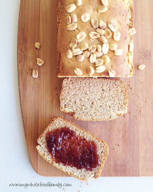 Peanut butter loaf with strawberry jam - gluten and dairy free - from www.mywholefoodfamily.com
