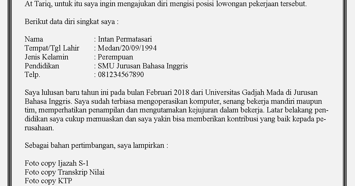 Contoh Surat Permohonan Dalam English