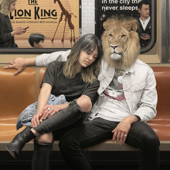 Matthew Grabelsky arte pinturas óleo surreais animais antropomórficos metrô nova york foto realismo