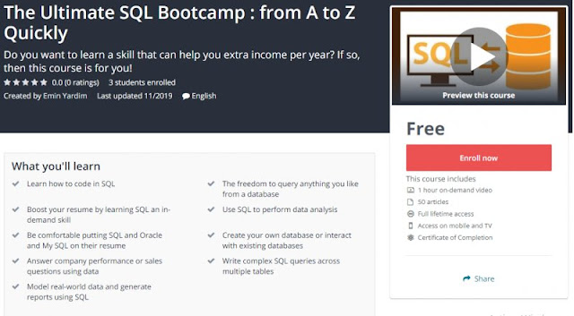 [100% Free] The Ultimate SQL Bootcamp : from A to Z Quickly