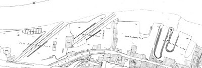 A section of 1857 Ordnance survey map showing the south bank of the river Wear lined with shipbuilding yards