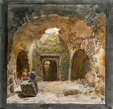 View of a Sepulchre in the Underground Grotto near the Church of S.Nicola on the Island of Lipari by Jean-Pierre-Laurent Houel - Landscape Drawings from Hermitage Museum