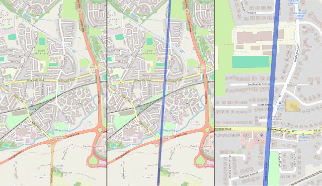 3 Maps showing the position of a Roman Road and Todd Hall