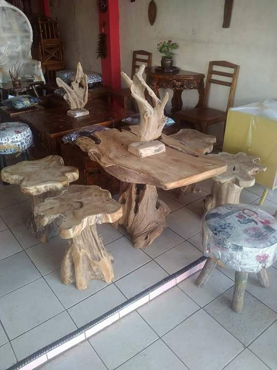 12 Kursi  dan meja  akar kayu  jati unik  antik asli dari 