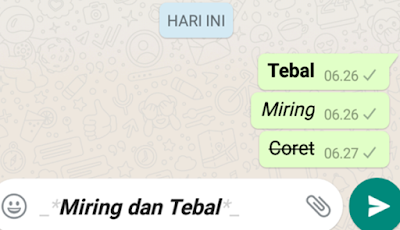 Tulisan mirin tebal miring dan coret di WA