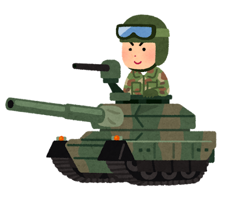 戦車に乗る人のイラスト（男性）