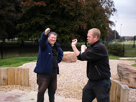 Chris 'Stretch' Jones - 2006 World Conkers Champion - holding out his conker for enhancement talent Brad 'The Fist' Shepherd to take a shot