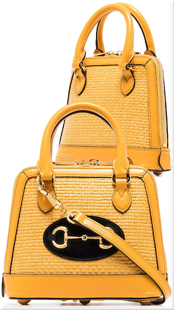♦Pantone Spectra Yellow Gucci Horsebit 1955 raffia tote bag #gucci #pantone #yellow #bags #brilliantluxury