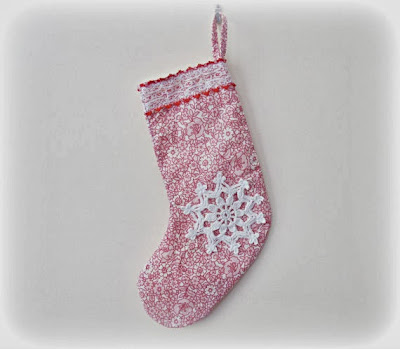 image christmas stocking vintage fabric crochet snowflake doily red white domum vindemia