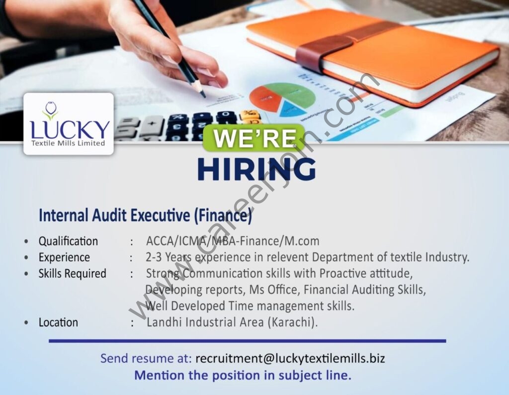 Lucky Textile Mills Ltd Jobs Internal Audit Executive (Finance)