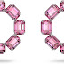 Pendientes, Aretes Para Mujer Con Cristales Brillantes Color Rosa De Talla Octogonal, Pendientes Chapados En Rodio De Swarovski