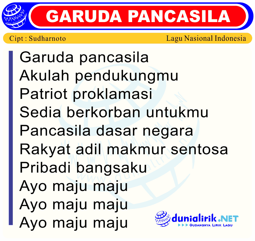  Lirik  Lagu  Garuda Pancasila Wajib Nasional Ciptaan 