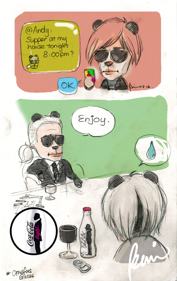 Karl Lagerfeld meets Andy Warhol comics, fashion illustration, funny art fashion icon story