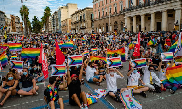 A Pride demonstration in Bari, southern Italy, earlier this month. Far-right politicians have spoken out against the proposed changes in legislation Photograph