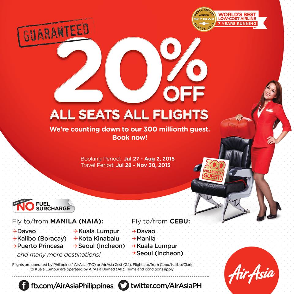 Air Asia Promos 2017 to 2018: Air Asia Promo 20% Off