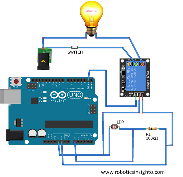 DIY Night Light automatic turn ON and OFF using Arduino, Relay and LDR