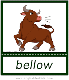 Animal sounds flashcards - bellow - bull -- printable ESL resources