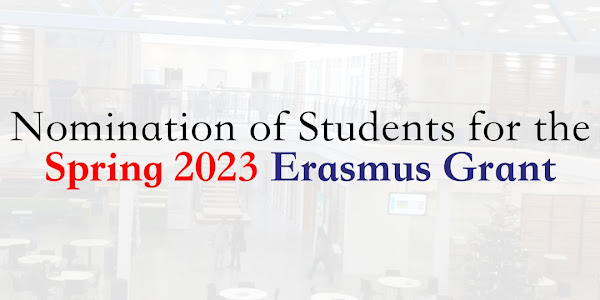 Nominations of Students for the Spring 2023 Erasmus Grant