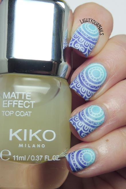 Nail art viola e azzurra Kiko BeautyBigBang XL-057 mandala purple and blue #nailart #kikonails #beautybigbang #nailstamping #lightyournails