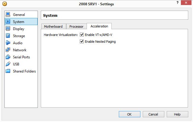 Enable VT-x/AMD-v , Enable Nested Paging