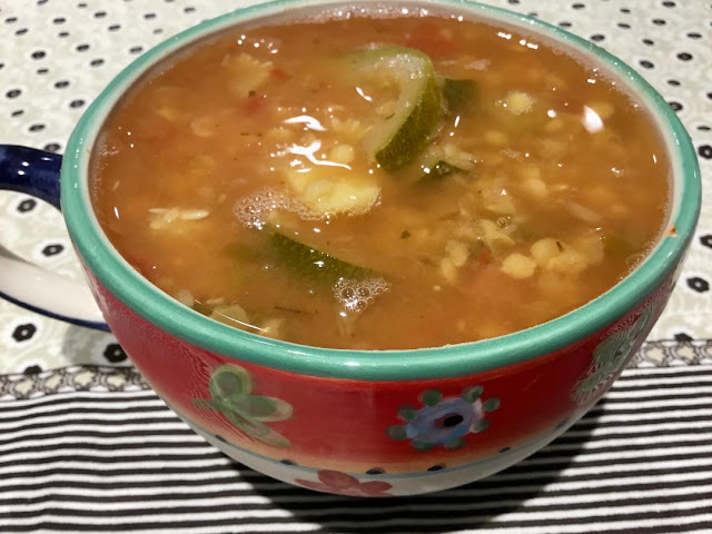 red lentil soup, vegan, zucchini, potato