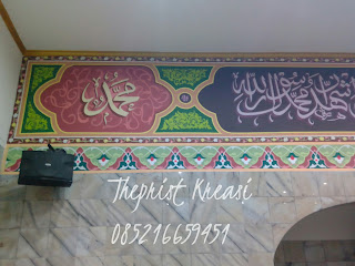 Lukis dinding, lukis kaligrafi, lukis kubah masjid, lukis awan, dekorasu kubah masjid