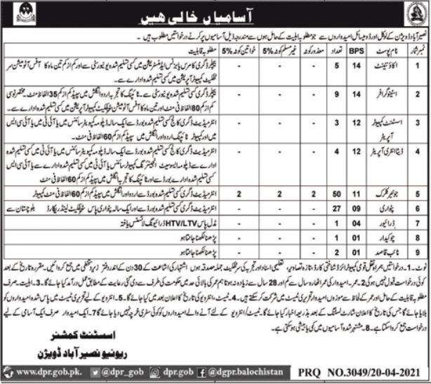 Govt Jobs in Naseerabad Revenue Department 2021  Govt Jobs in Balochistan