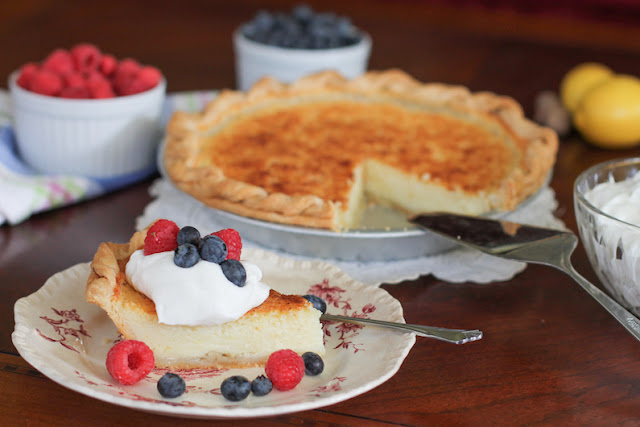 Food Lust People Love: Sweet buttermilk pie is a traditional southern dessert with a creamy tart filling, topped with a generous helping of snowy white whipped cream. Add a little fruit too, if you like.