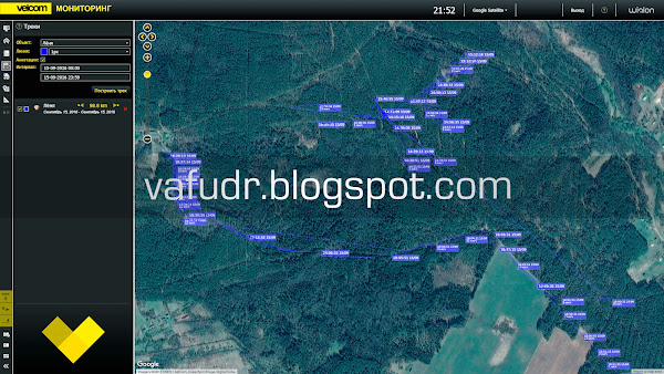 Velcom(A1) satellite monitoring track dated September 15, 2016. Satellite map