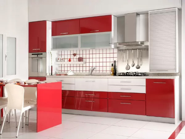 Contoh desain dapur warna merah