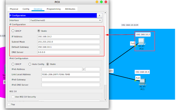 Konfigurasi IP PC0 dan PC1
