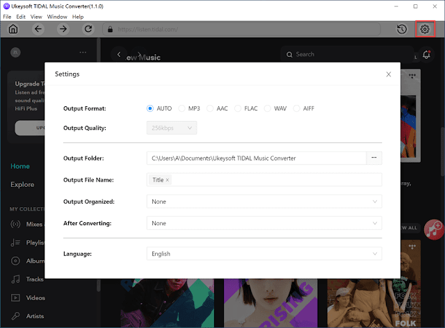 select output format for tidal music