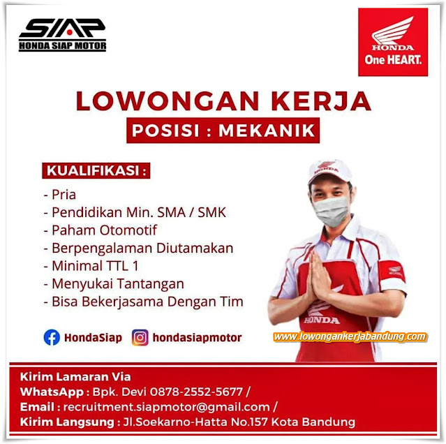 Loker Bandung Karyawan Mekanik AHASS Motor Soekarno Hatta Bandung