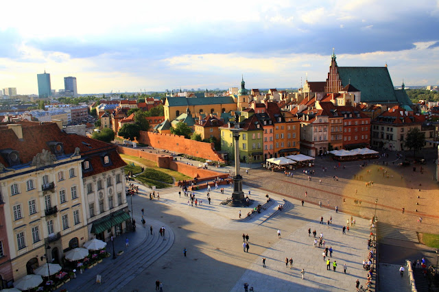 View of old town in Warsaw from above, romantic Norwid in Warsaw