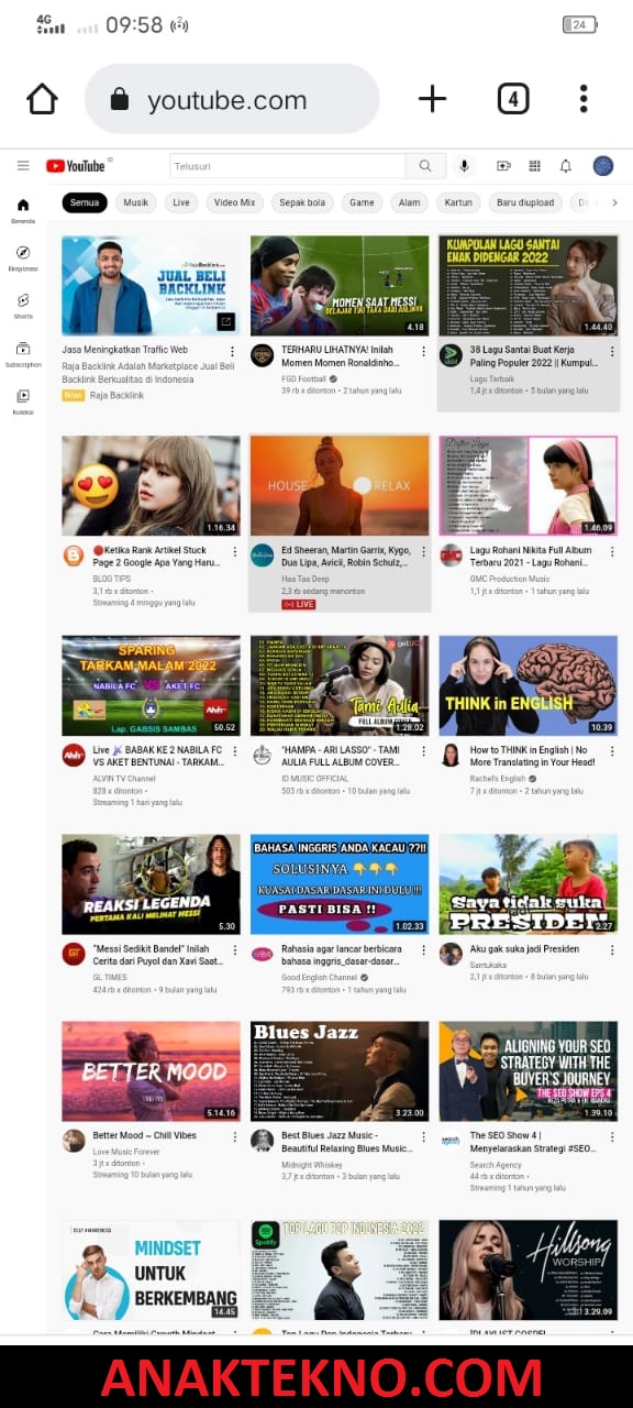 Cara membuka Youtube tampilan komputer di hp