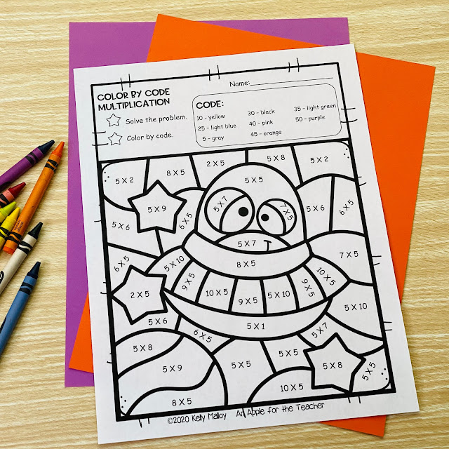 Space Themed Color by Number Multiplication Coloring Pages