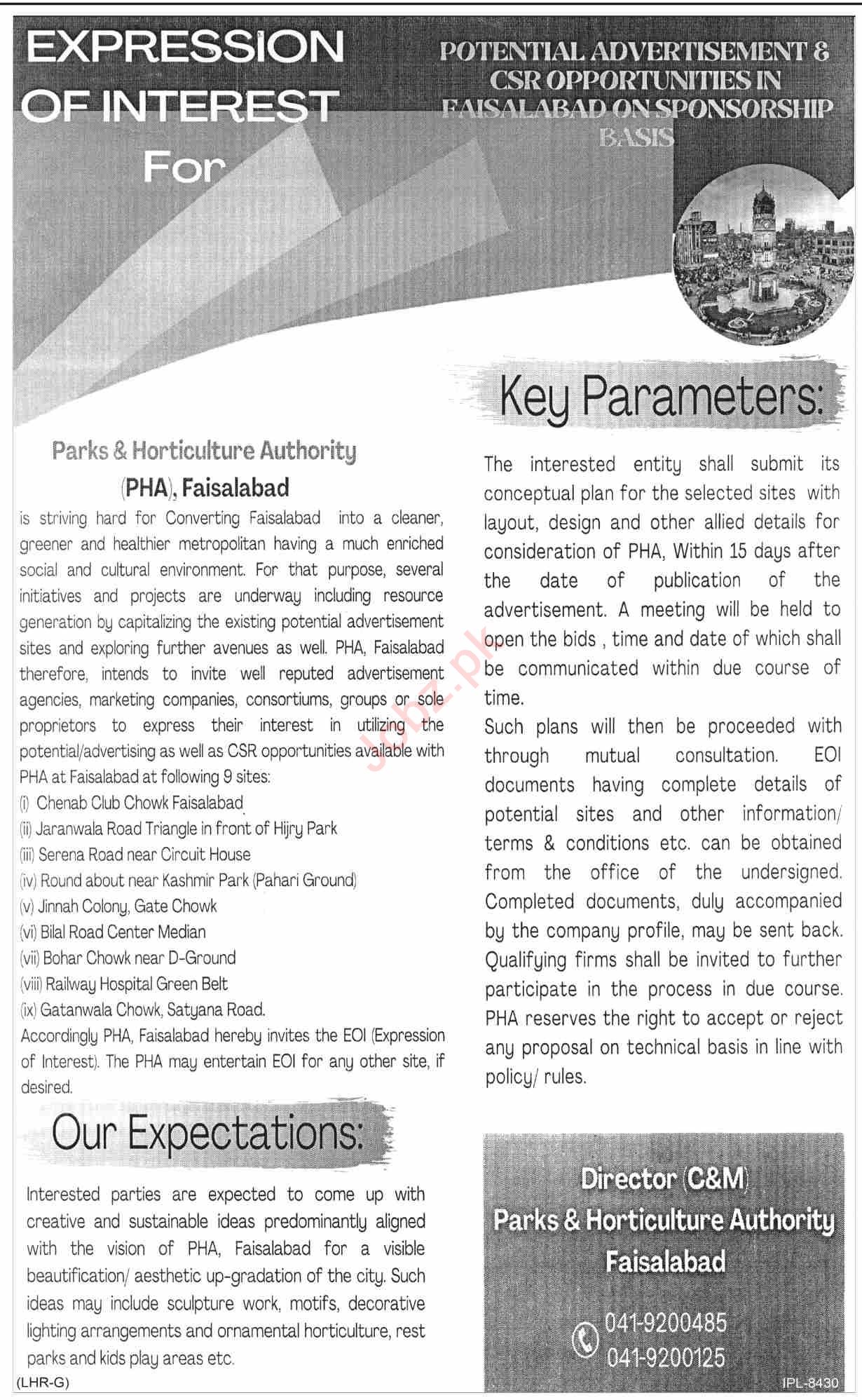 Latest Parks & Horticulture Authority Management Posts Faisalabad 2022