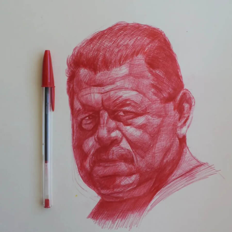 02-A-red-intense-gaze-Ballpoint-Pen-Drawings-Iman-Rostami-www-designstack-co