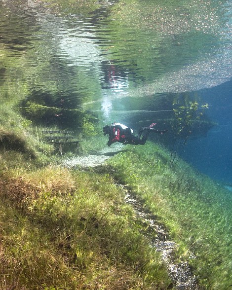 Underwater Park. Divers explore pristine alpine 