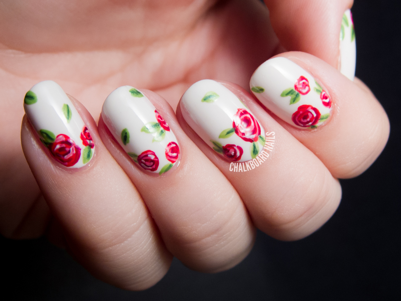 Sweet Red Rose Floral Print | Chalkboard Nails | Nail Art Blog